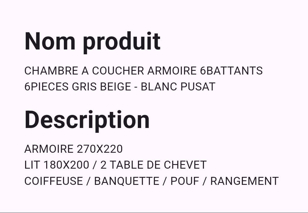 Chambre A coucher 6 Battants 6 Pièces Gris Beige - Blanc Pusat