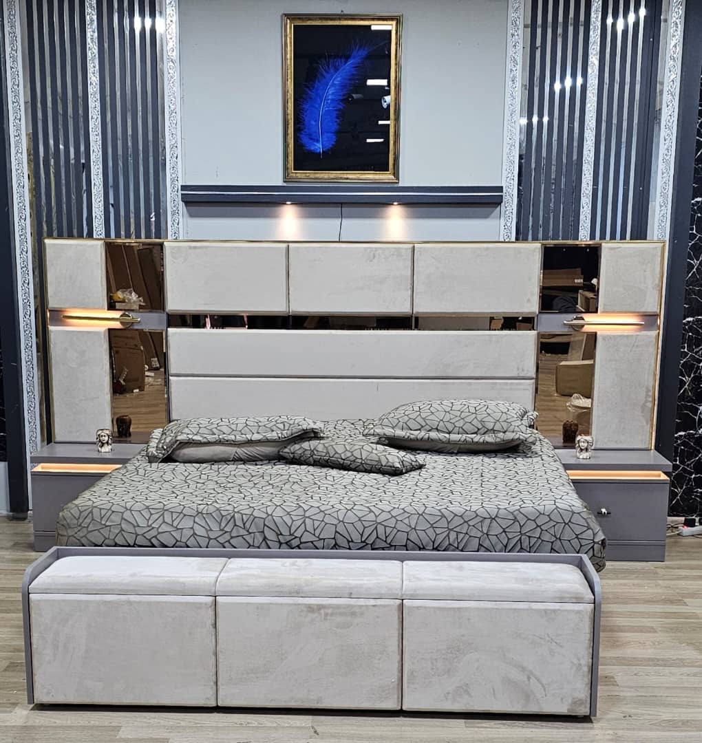 Chambre A coucher 6 Battants 6 Pièces Gris Beige - Blanc Pusat