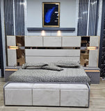 Chambre A coucher 6 Battants 6 Pièces Gris Beige - Blanc Pusat