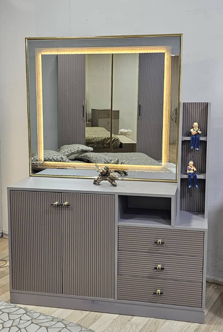 Chambre A coucher 6 Battants 6 Pièces Gris Beige - Blanc Pusat