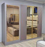 Chambre A coucher 6 Battants 6 Pièces Gris Beige - Blanc Pusat