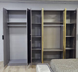 Chambre A coucher 6 Battants 6 Pièces Gris Beige - Blanc Pusat