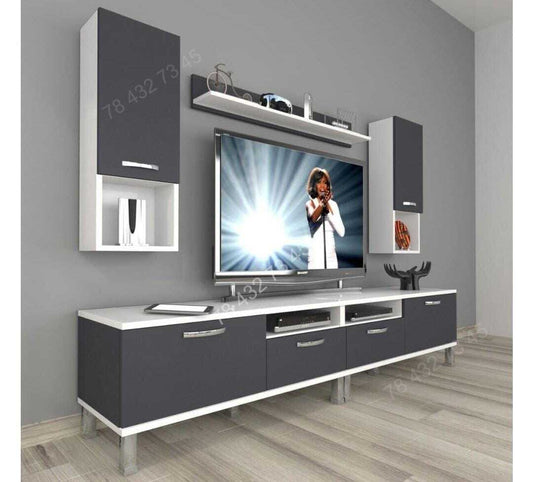 Meuble TV + Table Basse - Gris Blanc - 2M