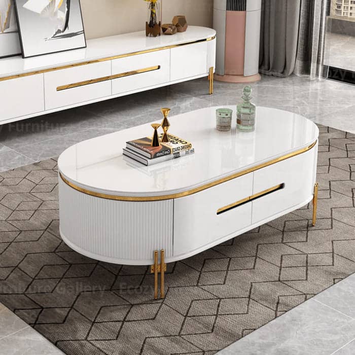 TABLE TELEVISEUR 200X40CM TV6318 + TABLE BASSE 120X60 BLANC 6318