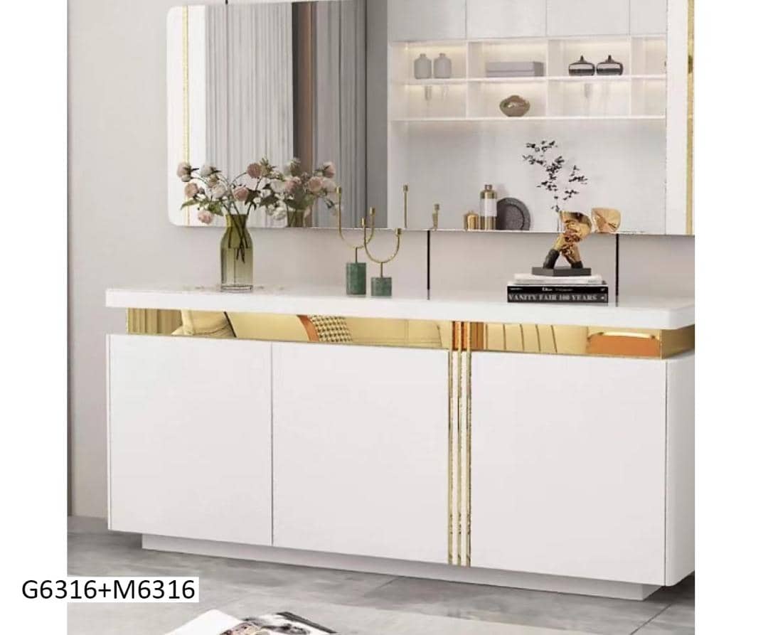 TABLE CONSOLE 180X40CM + MIRROIR 130X70 BLANC G6316 + M6316