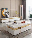 TABLE TELEVISEUR 200X40CM TV6316 + TABLE BASSE 120X60 BLANC 6316