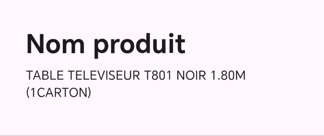 TABLE TÉLÉVISEUR T801 NOIR 1.80