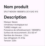 SPLIT NEXON 18000BTU 2CV GAZ 410