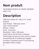 TELEVISEUR ASTECH 43" SMART ANDROID 43AC111D