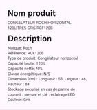 CONGELATEUR ROCH HORIZONTAL 120LITRES GRIS RCF120B