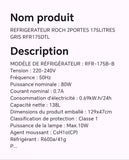 REFRIGERATEUR ROCH 2PORTES 175LITRES GRIS RFR175DTL