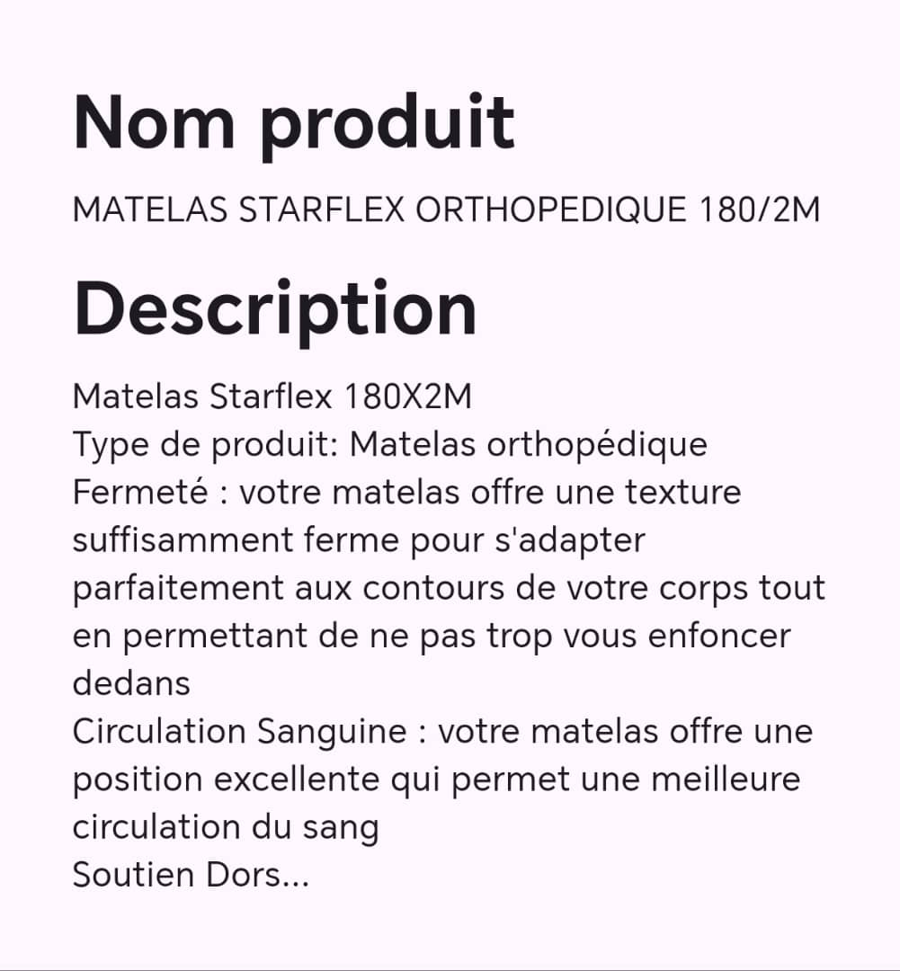 MATELAS STARFLEX ORTHOPEDIQUE 180/2M