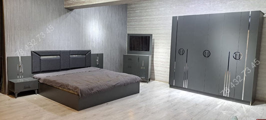 CHAMBRE A COUCHER 6BATTANTS 4PIECES GRIS