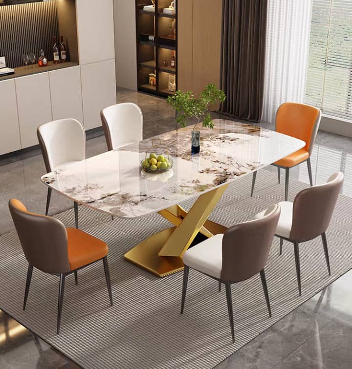 Table A Manger - Marbre en Marron Blanc