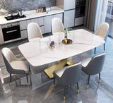 Table A Manger - Marbre Blanc et Pied Doré en X