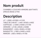 CHAMBRE A COUCHER 6BATTANTS 6PIECES BEIGE 6194A