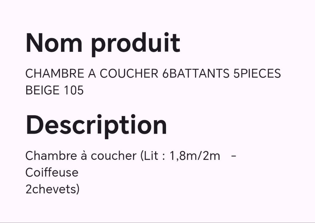 CHAMBRE A COUCHER 6BATTANTS 5PIECES BEIGE 105