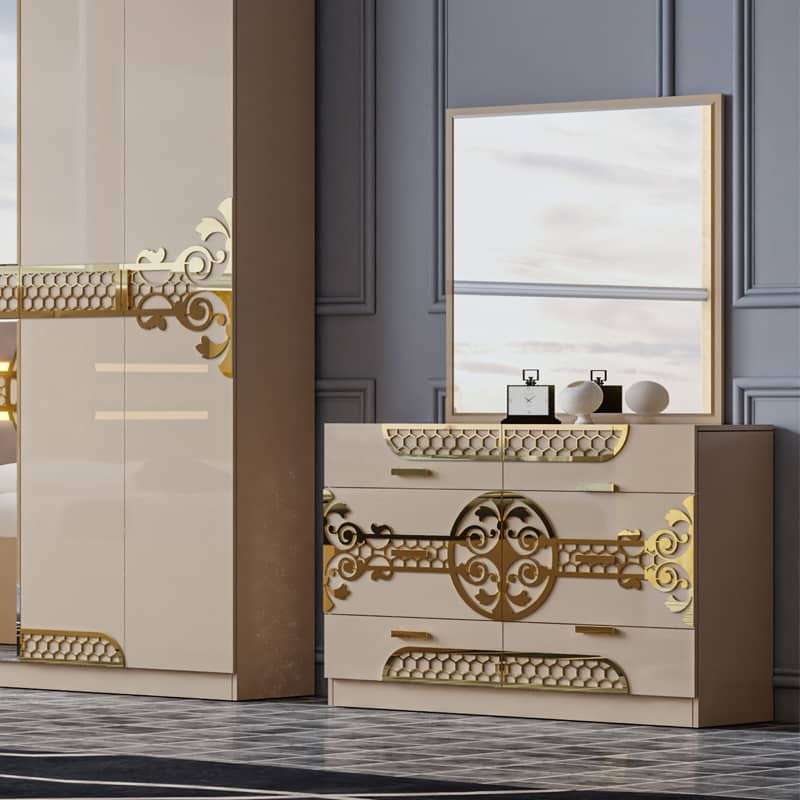 CHAMBRE A COUCHER 6BATTANTS 5PIECES BEIGE 105