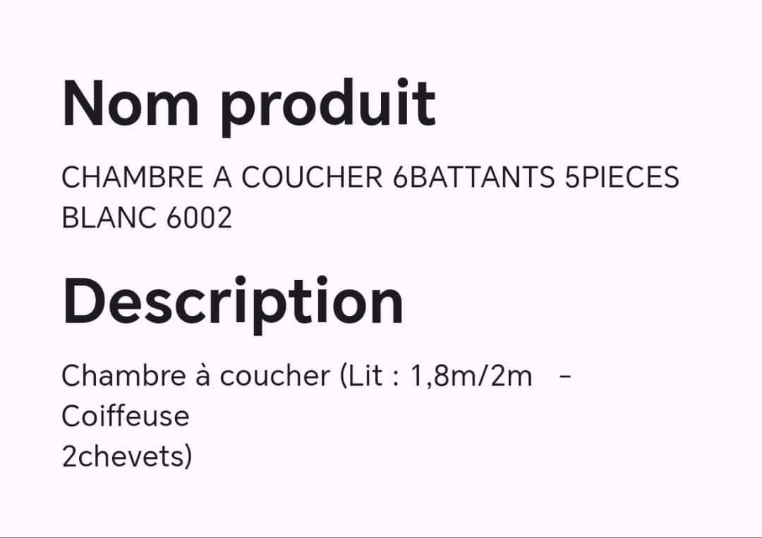 CHAMBRE A COUCHER 6BATTANTS 5PIECES BLANC 6002