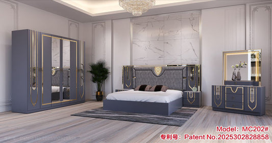 CHAMBRE A COUCHER 6BATTANTS 5PIECES GRIS MARRON 912H