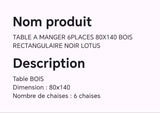 TABLE A MANGER 6 PLACES 80X140 BOIS RECTANGULAIRE NOIR LOTUS