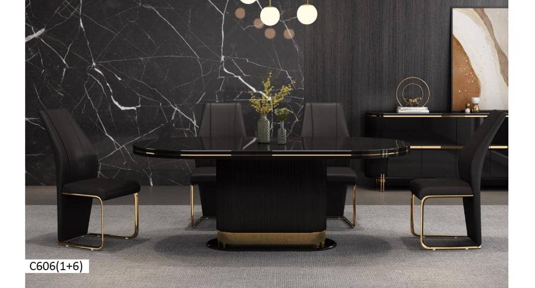 TABLE A MANGER 6 PLACES 160X90CM NOIR 606 (1+6)