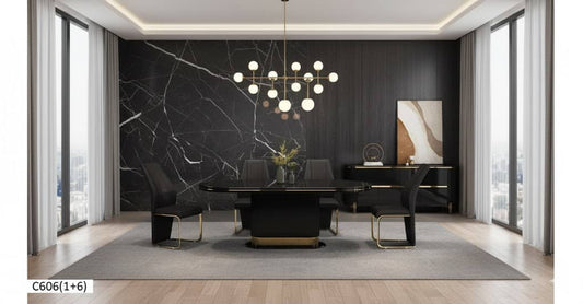 TABLE A MANGER 6 PLACES 160X90CM NOIR 606 (1+6)