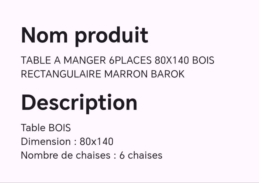 TABLE A MANGER 6 PLACES 80X140 BOIS RECTANGULAIRE MARRON BAROK