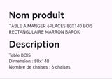 TABLE A MANGER 6 PLACES 80X140 BOIS RECTANGULAIRE MARRON BAROK