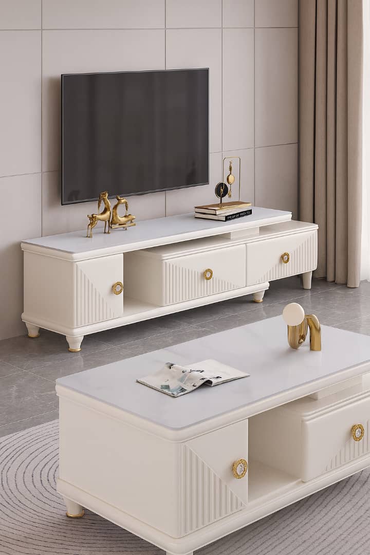 TABLE TÉLÉVISEUR MARRON BEIGE 150X34 TV532 + TABLE BASSE 120X60 432