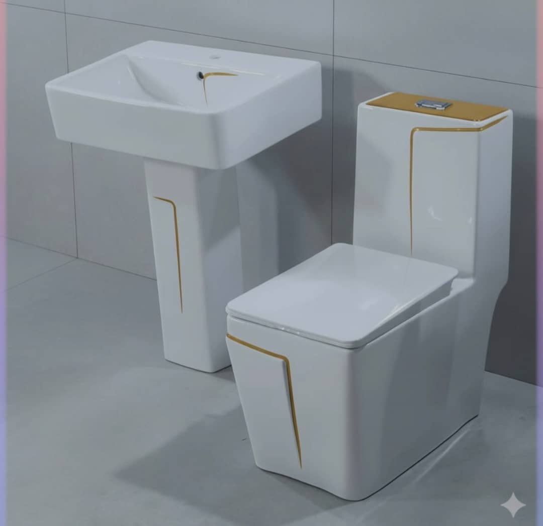 Ensemble Lavabo Moderne + Chaise Anglaise Ergonomique  - Blanc Doré