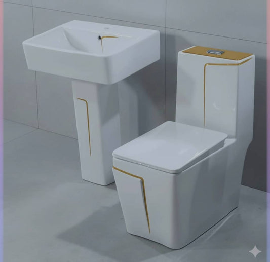 Ensemble Lavabo Moderne + Chaise Anglaise Ergonomique  - Blanc Doré