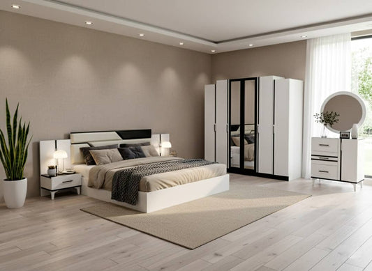 CHAMBRE A COUCHER 6BATTANTS 5PIECES NOIR ET BLANC