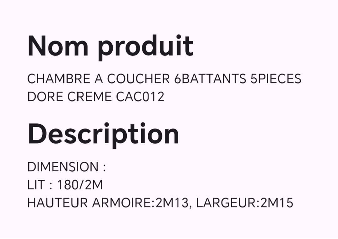 CHAMBRE A COUCHER 6BATTANTS 5PIECES MARRON DORÉ