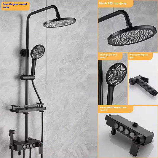 Colonne de douche à effet pluie, douchette multifonction, barre coulissante réglable et porte-savon robinets muraux