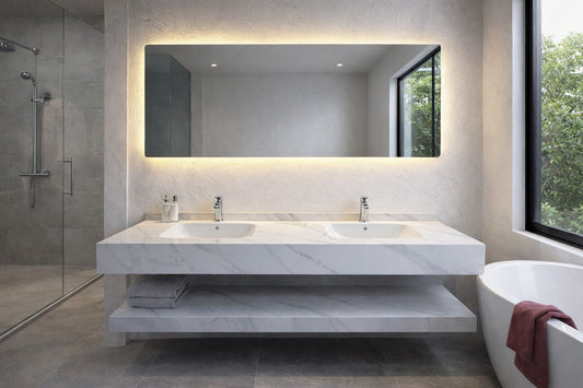 Meuble lavabo double vasque, meuble de salle de bain Miroir mural avec éclairage LED - 1M50 - Blanc