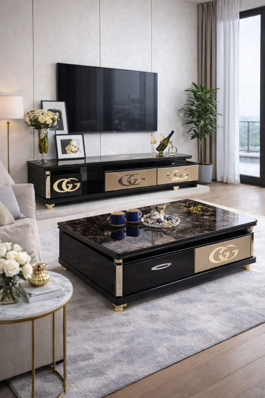 TABLE TELEVISEUR MARRON-NOIR 150X40 TV429+ TABLE BASSE 120X60 429