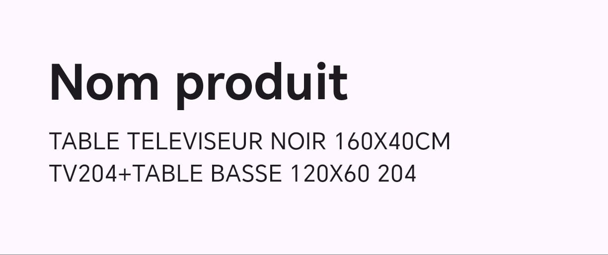 TABLE TELEVISEUR NOIR 160X40 TV204 TABLE BASSE 120X60 204