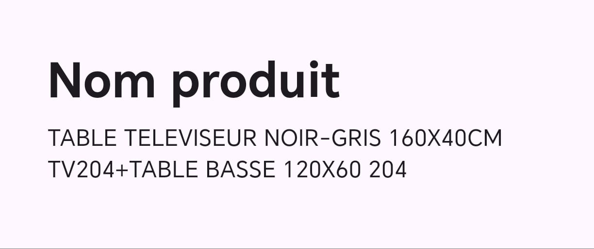TABLE TELEVISEUR NOIR-GRIS 160X40 TV204 TABLE BASSE 120X60 204