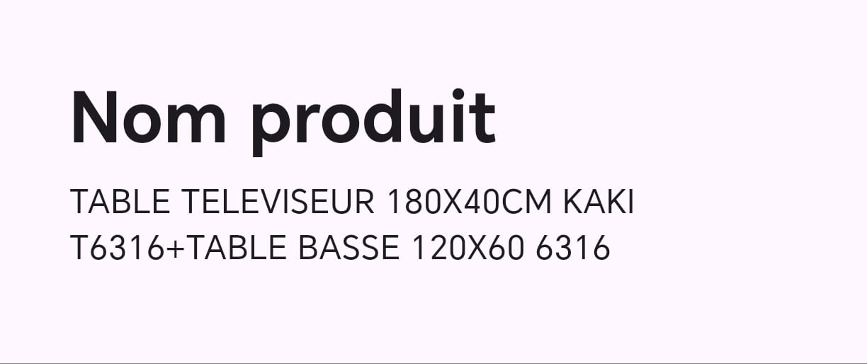 TABLE TELEVISEUR 180X40 KAKI T6316 + TABLE BASSE 120X60 6316