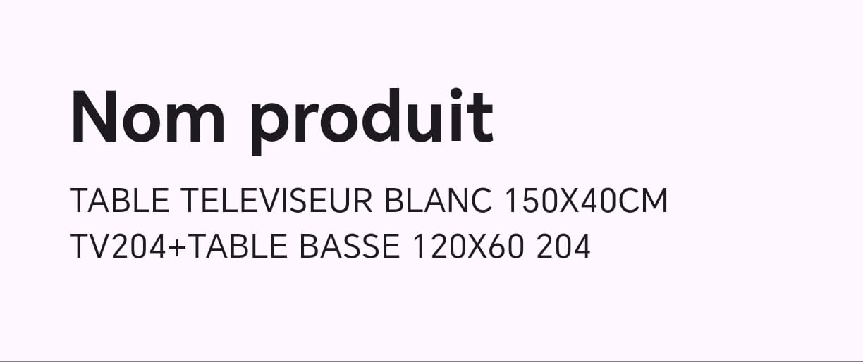 TABLE TELEVISEUR BLANC 150X40 TV204 + TABLE BASSE 120X60 204
