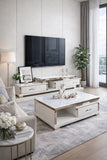TABLE TELEVISEUR BLANC 150X40 TV204 + TABLE BASSE 120X60 204