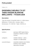 TABLE TELEVISEUR BLANC 150X40 TV204 + TABLE BASSE 120X60 204