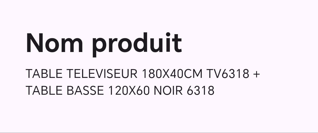 TABLE TELEVISEUR 180X40 NOIR T6318 + TABLE BASSE 120X60 6318