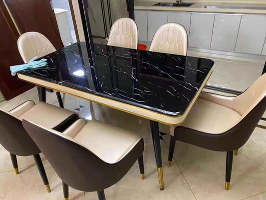 Ensemble de salle à manger moderne et élégant Noir et avec 6 chaises couleur marron beige