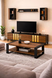 TABLE TELEVISEUR MARRON NOIR 1M80 + TABLE BASSE 60X40