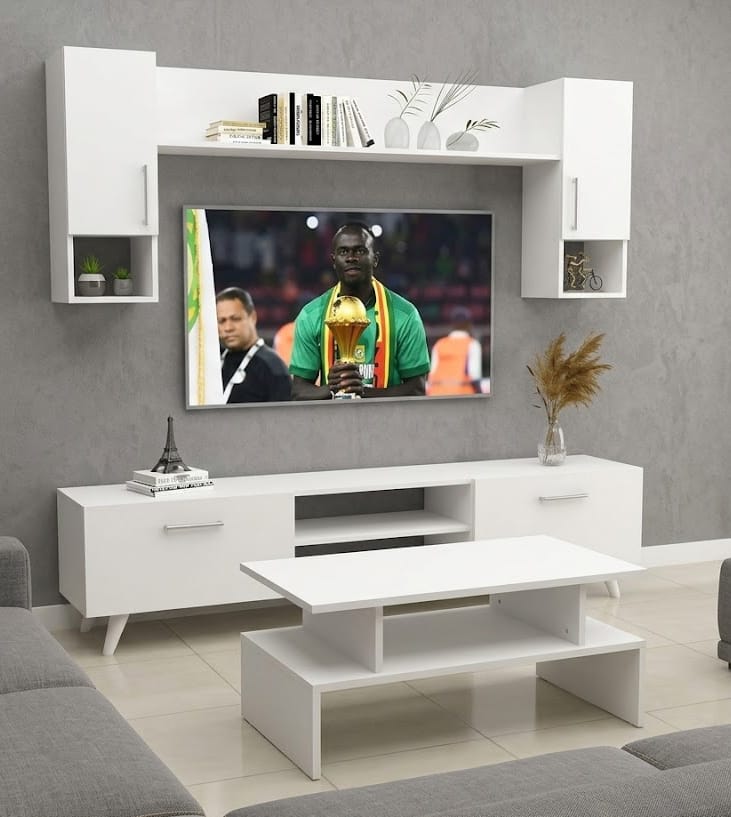 TABLE TELEVISEUR BLANC 1M80 + TABLE BASSE 60X40