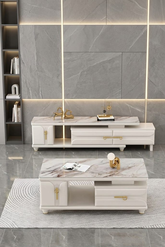 TABLE TELEVISEUR BEIGE + TABLE BASSE 451