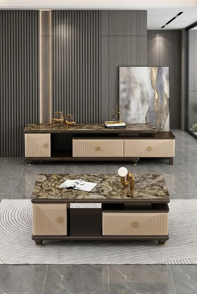 TABLE TELEVISEUR NOIR CAFÉ 150X34 + TABLE BASSE 452