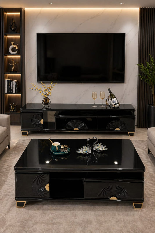 TABLE TELEVISEUR BEIGE 150x34 TV431 + TABLE BASSE 120x60
